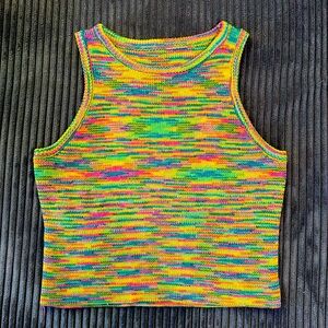 Sleeveless neon multi-color striped sweater top